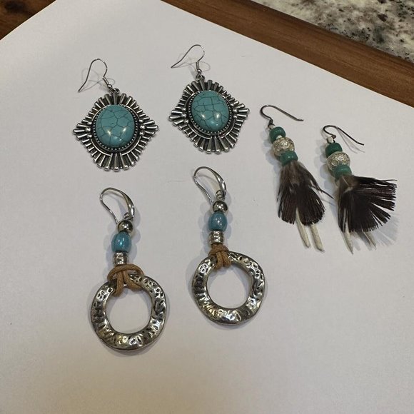 Jewelry Lot Of 3 Dangle Drop Pierced Earrings Blue Tones - Picture 4 of 12